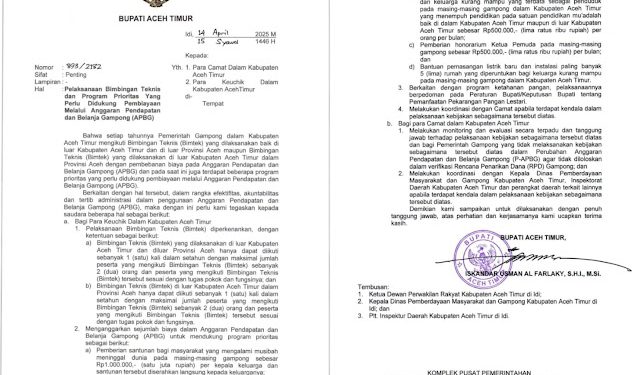 LAKI Minta Bupati Aceh Timur Revisi Ulang Terkait Bimtek Kepala Desa