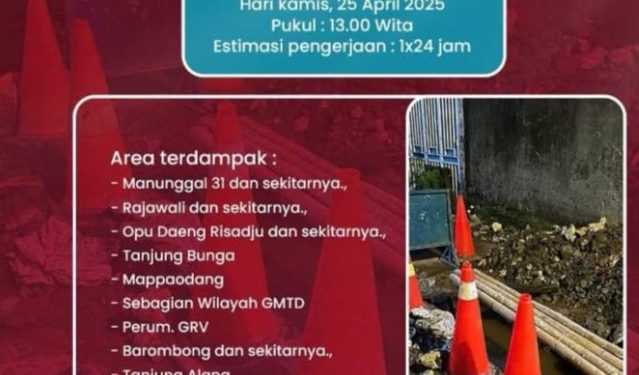 PDAM Makassar Tangani Kebocoran Pipa di Manunggal 31, Sejumlah Wilayah Terdampak
