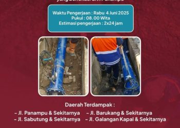 Perbaikan Pompa Inline Pannampu, Sejumlah Wilayah Makassar Berpotensi Terdampak