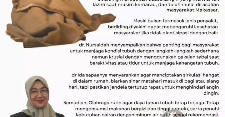 Fenomena Bediding Muncul di Makassar, Dinkes Beri Tips Menjaga Kesehatan di Tengah Cuaca Dingin