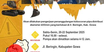 PDAM Makassar Akan Lakukan Perbaikan Pipa Bocor di Beringin, Warga Diimbau Menampung Air