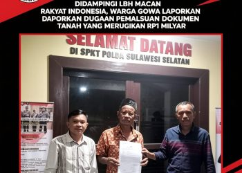 Didampingi LBH-MRI, Warga Gowa Lapor Pemalsuan Dokumen Tanah Rugi Rp1 Miliar