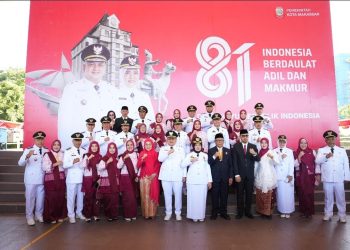 Ketua TP PKK Makassar, Melinda Aksa Hadiri Upacara HUT ke-81 RI di Lapangan Karebosi