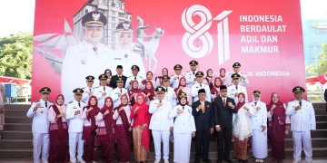 Ketua TP PKK Makassar, Melinda Aksa Hadiri Upacara HUT ke-81 RI di Lapangan Karebosi
