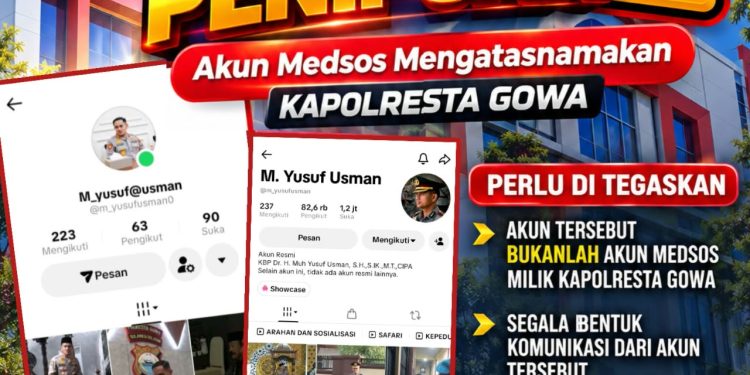 Palsu! Akun Medsos Atasnama Kapolresta Gowa Yusuf Usman Bukan Resmi